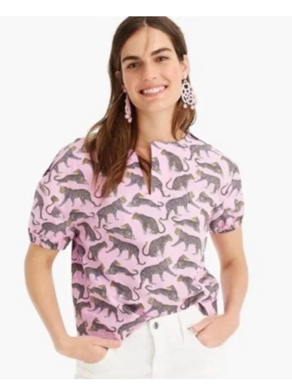J. Crew Pink Leopard-Print Short Sleeve Top XS Ratti